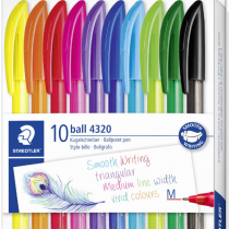 Staedtler 4320 Stick Ballpoint Pen - Medium - Assorted Colours (Pack of 10)